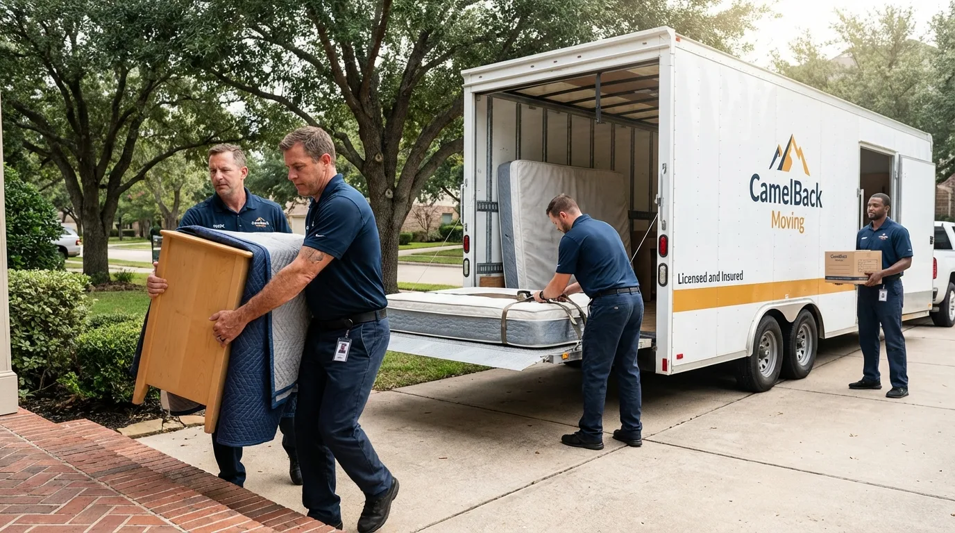 Crew loading residential truck for cross-state move from Mound City, SD