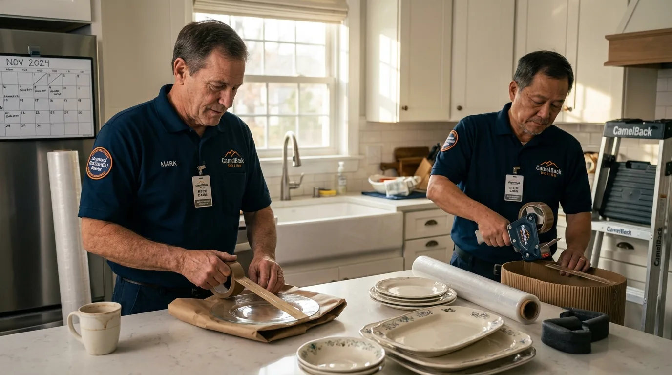 Professional crew packing kitchen dishware in Mound City, SD